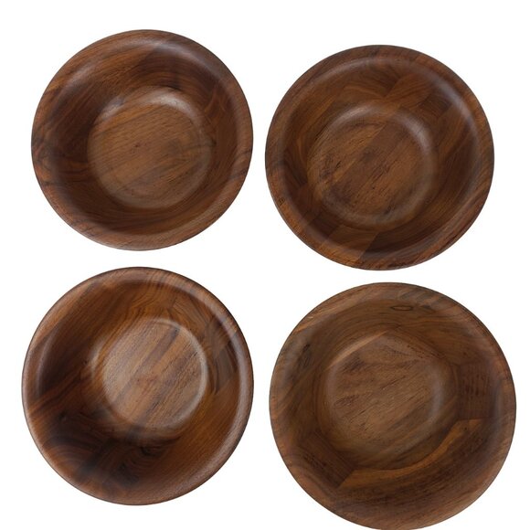 Vintage 70s Modern Burl Walnut Dark Hardwood Heavy Salad Bowl Set 4 Bowls GUC - Picture 4 of 6